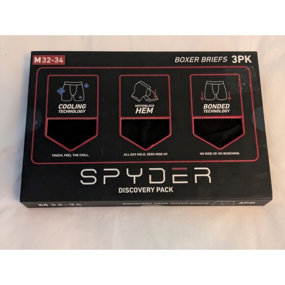 Spyder 3 Pack Mens Medium Boxer Briefs 32-34 Size Medium Black Mesh New in Box - Picture 3 of 5